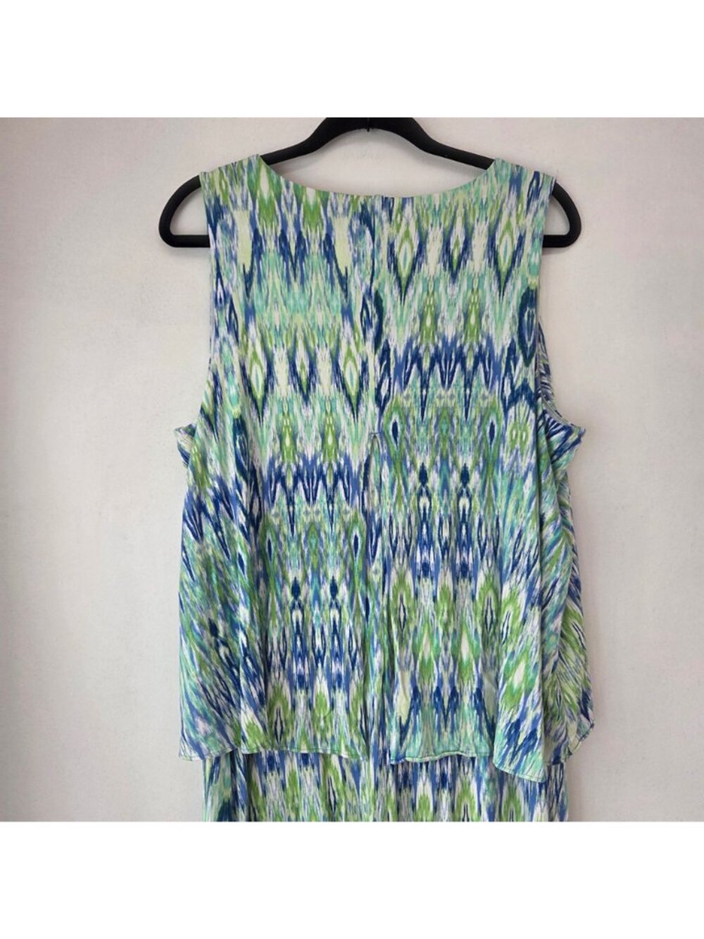 Chico's Maxi Dress Green Ikat Print Stretch Jersey Knit Women's 16/18 - Picture 4 of 10